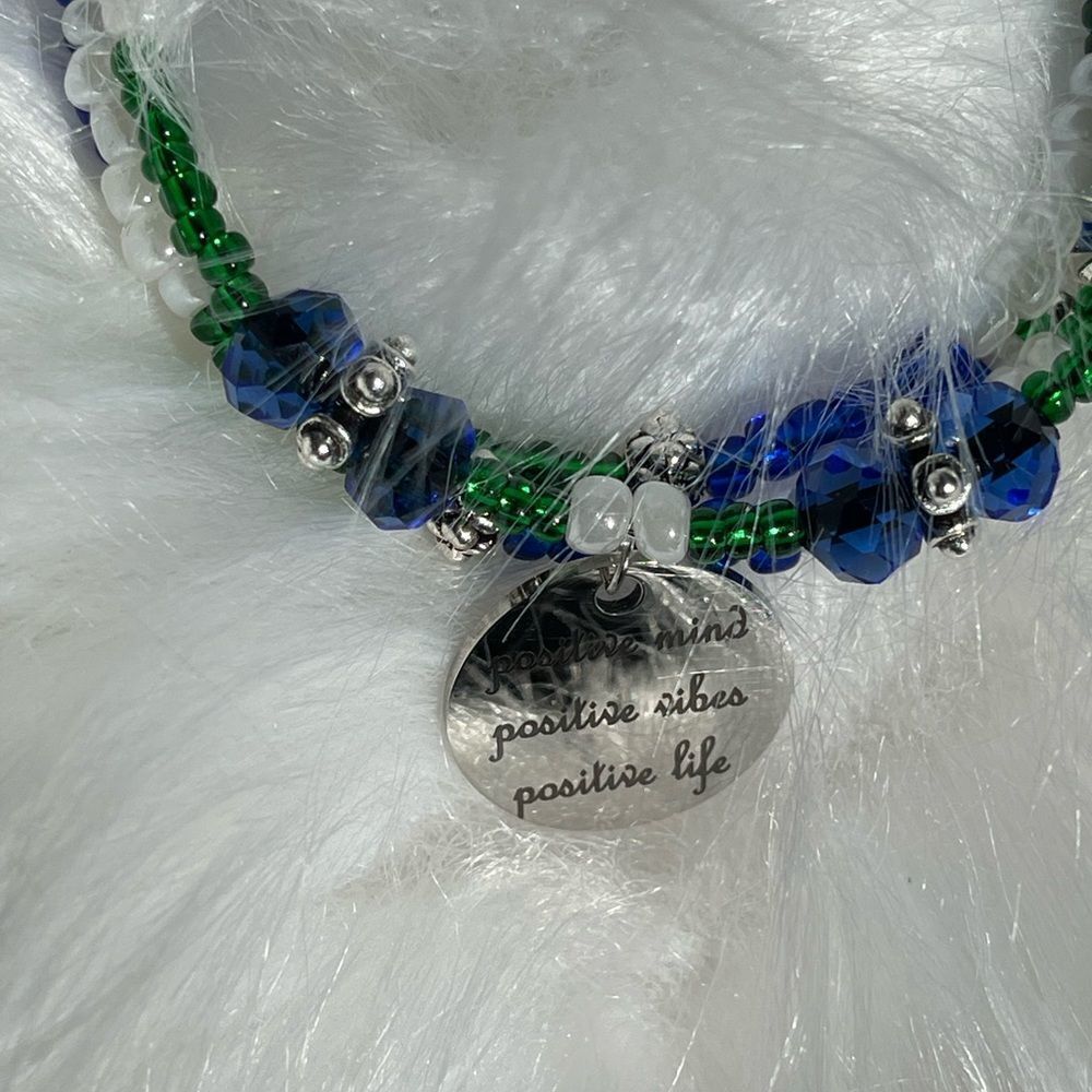 Handmade beaded wrap bracelet, memory wire bracelet, charm bracelet, positive‎